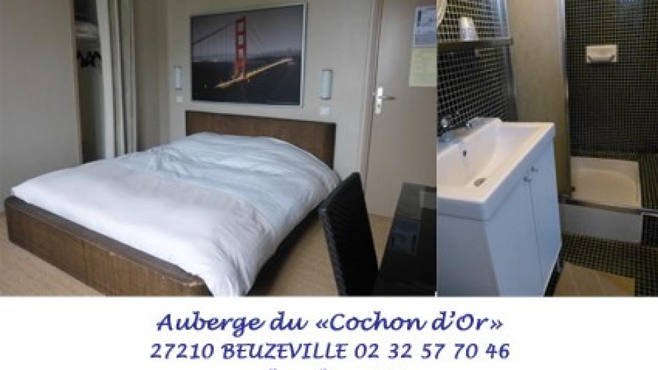 Hôtel Le Cochon d'Or ** - intérieur - chambre - lit double - Beuzeville - Normandie - Eure